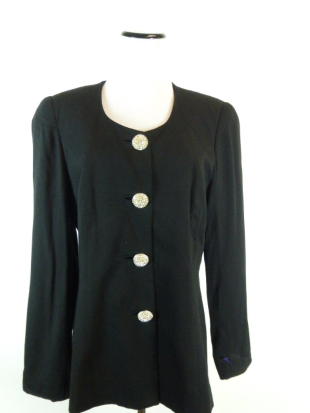DAVID HAYES black JACKET M L Vintage crystal buttons y2k